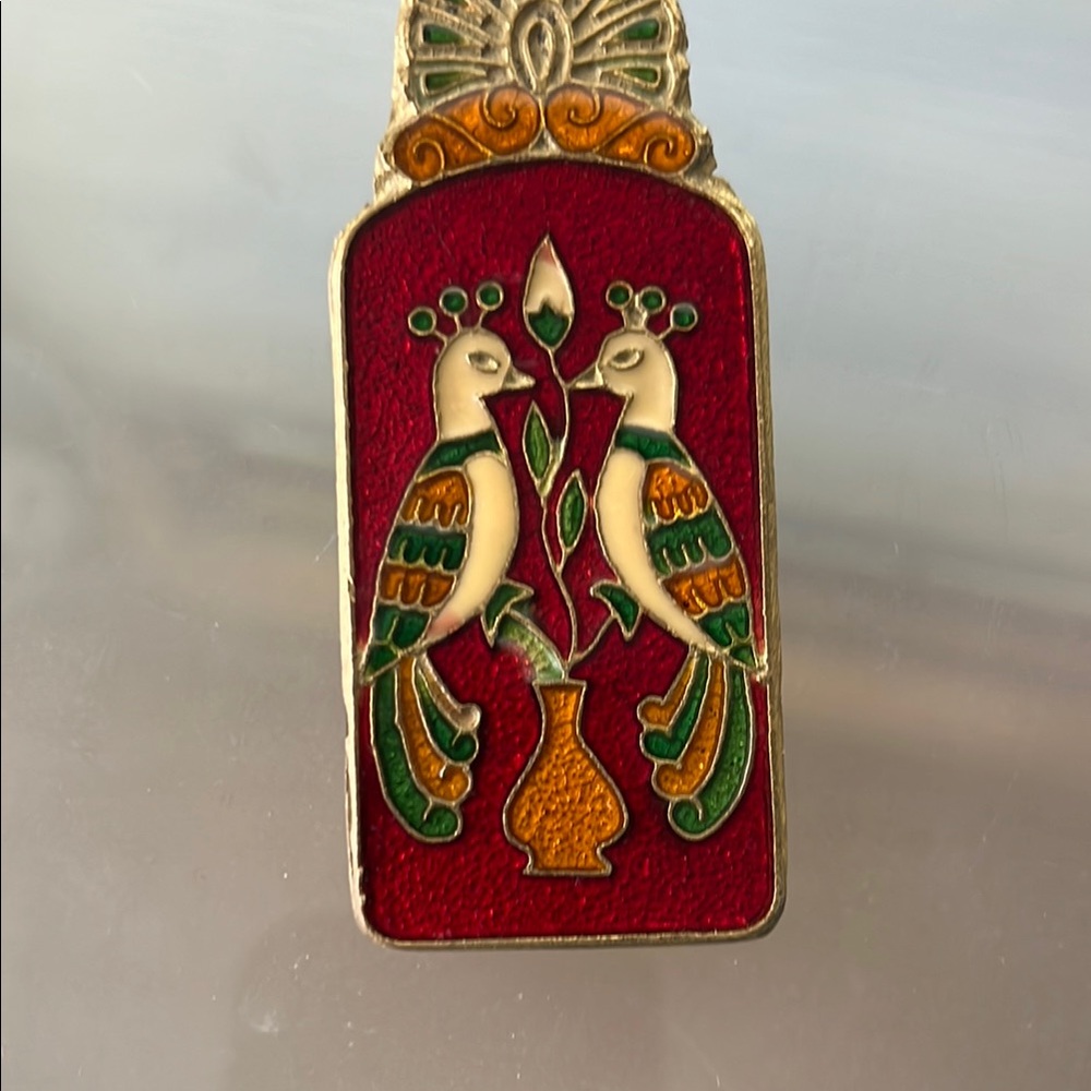 🐂🦚Peacock/Bull Vintage Brass & Enamel Cloisonné Mail Clip/Paper Clip/Desk Clip - Picture 15 of 17